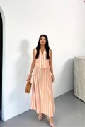 KETEN ÇİZGİLİ YELEK - UZUN ETEK TAKIM - Orange resmi